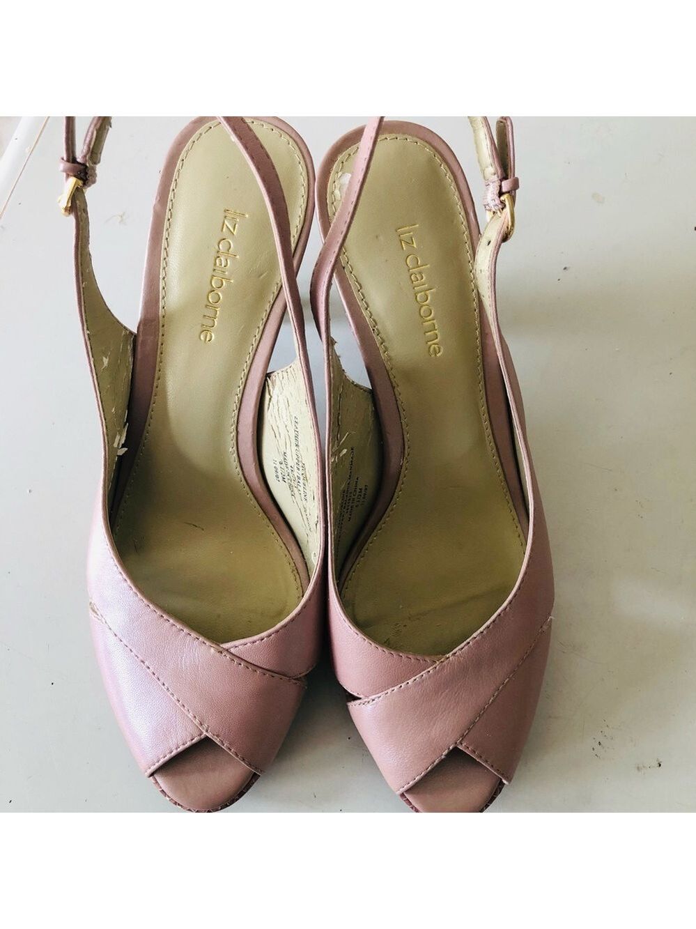Liz Claiborne Jacqueline Dusty Rose Peep-Toe Slingback Heels Leather Y2K Chic